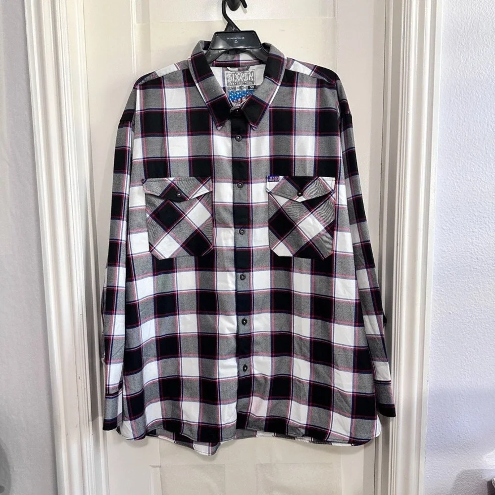 Dixxon/JLHD HD Colab Boat Tail Flannel Men's‎ 5XL Red White Blue Black Plaid - Picture 2 of 7